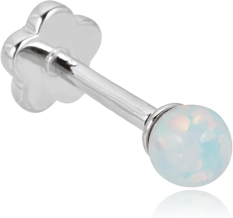 AVORA 14K Gold 3mm Simulated Opal Cartilage Piercing Flat Back Earring Body Jewelry (18 Gauge)
