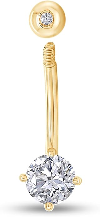 AFFY Round Shape Body Piercing Curved Barbells, Floating Navel Belly Piercing Button Premium Surgical Steel Ring in 14K Gold Over Sterling Silver