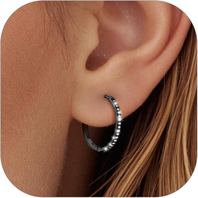 PROSTEEL Hoop Earrings for Women, Huggie Hoop with 925 Sterling Silver Post, 8/10/12/14/16/18/20mm Small Huggie Hoops, 14K Gold Plated/Silver/Black/Rose Gold Hypoallergenic Earrings Jewelry