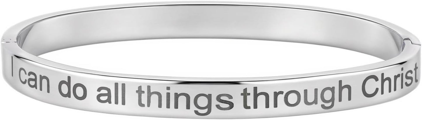 Inspirational Christian Bracelet for Women, Oval Engraved Bible Verse Love Bangle Cuff, Faith Scripture Jewelry, Religious Encouragement Gift for Mom Daughter Sister Friend