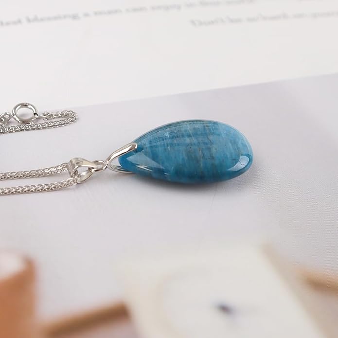 iSTONE 925 Sterling Silver Natural Crytral for Womens Pendant Necklace, Gemstone Birthstone with 17.8" Silver Chain Ladies
