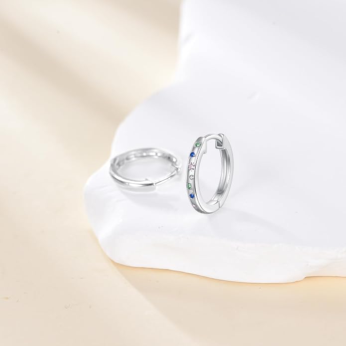 Sterling Silver Hoop Earrings Small Hoop Sun/Leaf/Triangle Huggie Earrings for Women Hypoallergenic
