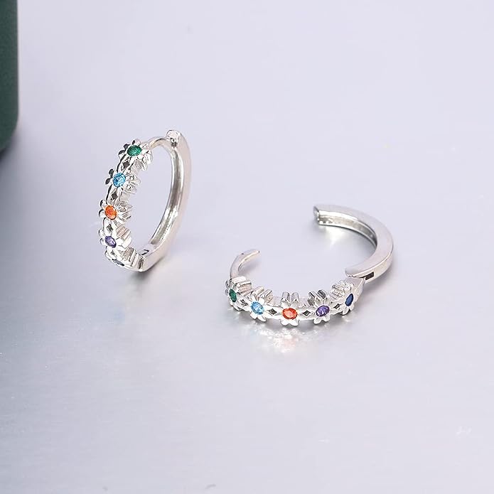 CiNily Small Hoop Earrings for Women Girls Flower Cubic Zirconia Huggie Earrings Hypoallergenic 14K Yellow Gold Plated Cartilage Earrings