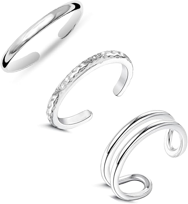 LeCalla 925 Sterling Silver Open Toe Rings Set for Women Adjustable Minimalist Toe Rings Summer Beach Foot Jewelry