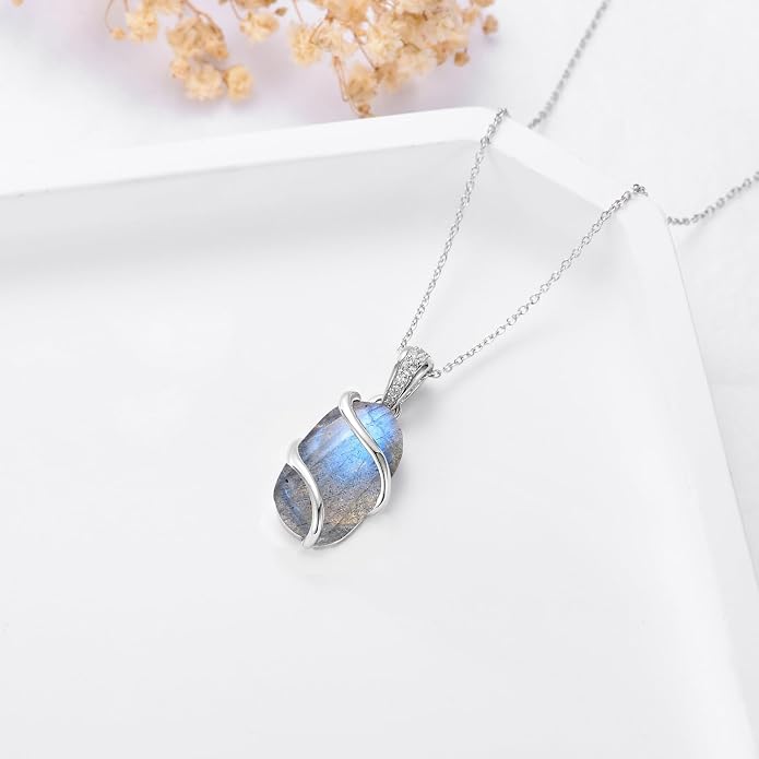HPQQ Necklace for Women 925 Sterling Silver Dainty Gemstone Pendant Fine Jewelry Birthday Mothers Day Gifts for Mom Wife Her