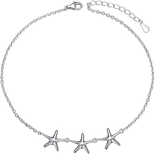 Alphm Anklet for Women S925 Sterling Silver Adjustable Foot Evil Eye Starfish Heart Bead Butterfly Celtic Knot Cross Multilayer Layered Ankle Bracelet Jewelry