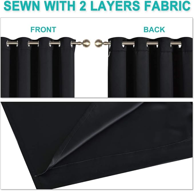NICETOWN Extra Long Truly Blackout Drapes for Hall and Villa, 100% Blackout Window Curtain Panels with Black Lined for Night Shift Worker, 55-inch Width Each Panel, 102-inch Length, Black, 2 Pieces