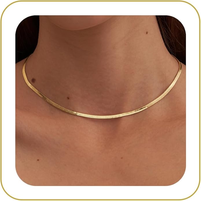 CHESKY Gold Necklace for Women-14K Plated/S925 sterling silver Snake Chain Necklace Dainty Simple Chunky Herringbone Necklace Gold Choker Necklaces Jewelry for Women Mothers Day Gifts for Mom