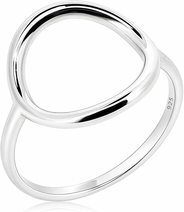SOVATS 925 Sterling Silver Open Circle Ring for Women – Rhodium Plated, Minimalist Stackable Design, Nickel-Free Jewelry