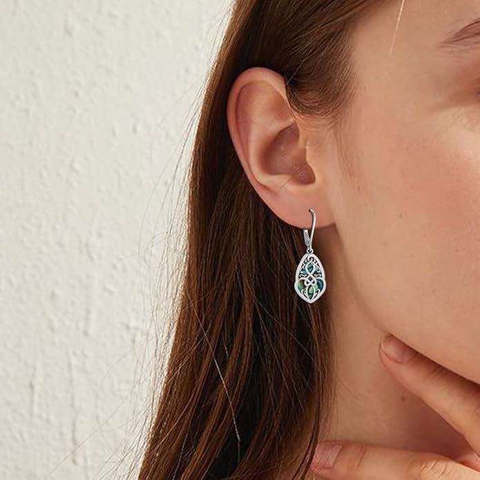 Sterling Silver Abalone Shell Filigree Dangle Drop Earrings Bohemia Jewelry Gift for Women Mother Mom