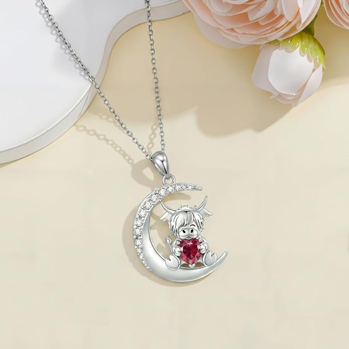 PROESS Animal Birthstone Necklace 925 Sterling Silver Otter/Axolotl/Hippo/Elephant/Dachshund/Monkey/Red Panda Pendant Necklace Animal Birthstone Jewelry Gifts for Women