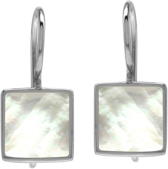 Silvershake 9MM Square Shape Stone Inlay White Gold Plated or 18K Gold Plated 925 Sterling Silver Basic Hook Closure Earrings Jewelry for Women
