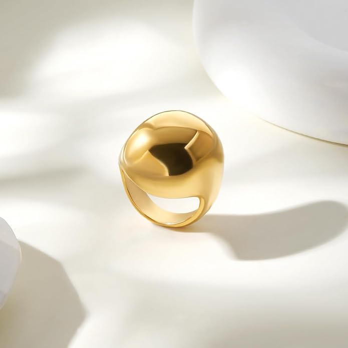 Gold Silver Rings Set for Women Chunky Statement Rings ZC Dome Evil Eye Croissant ring Thick 18K Gold Plated Band Rings
