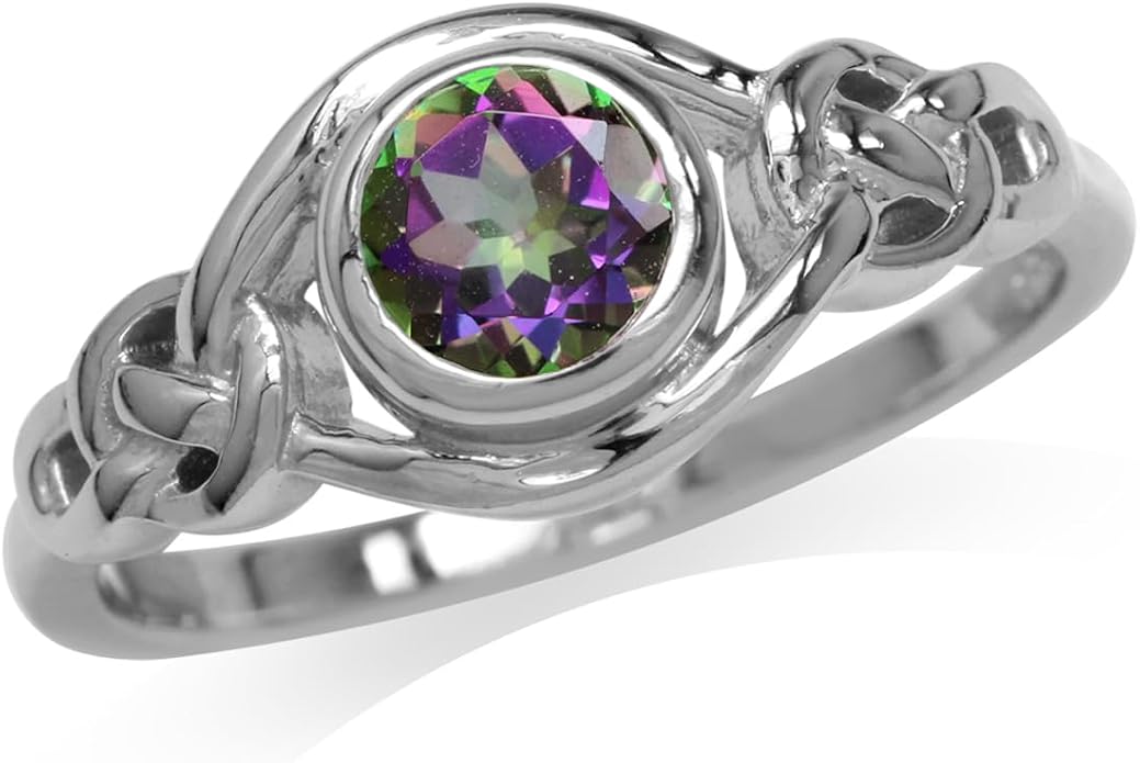 Silvershake Birthstone Gemstones White Gold Plated 925 Sterling Silver Irish Celtic Knot Engagement or Promise Solitaire Ring Jewelry for Women