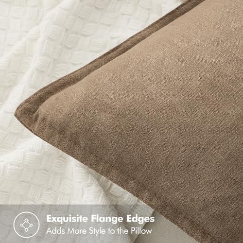 MIULEE Neutral Navy Boho Linen Pillow Covers 24x24 Inch Pack of 4 | Natural Decorative Throw Pillow Covers Soft Farmhouse Couch Pillowcases Coastal Home Decor for Living Room Bed Sofa