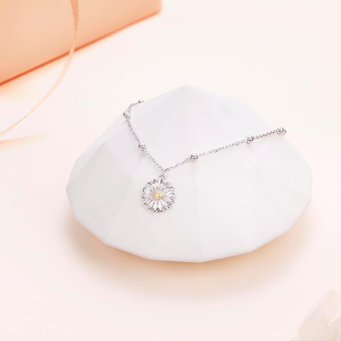 FLYOW S925 Sterling Silver Anklet for Women Summer Boho Beach Charm Adjustable Foot Ankle Bracelet Jewelry Birthday Gift