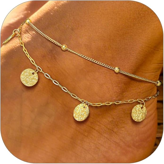 PROSTEEL Ankle Bracelets for Women Waterproof, Layered Stainless Steel Summer Beach anklets, Silver/Gold 8-10.5 Inch Adjustable, Come with Box