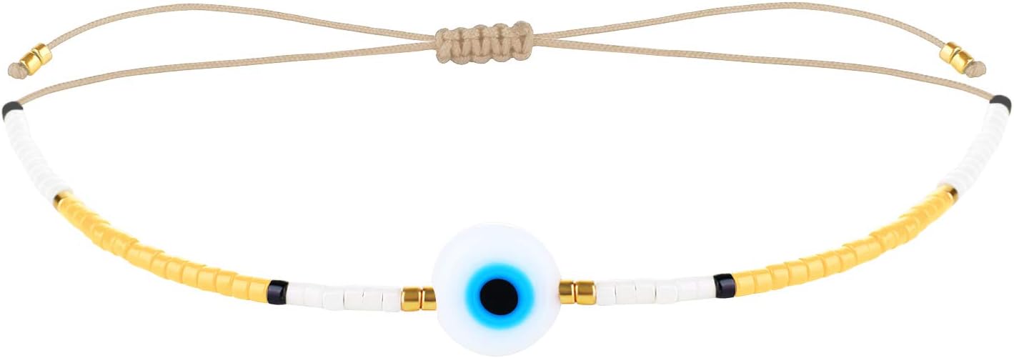 KELITCH Evil Eye Bracelets Crystal Seed Beaded Adjustable Cuff Charms Bracelets Amulet Fashion Jewelry Gift for Women