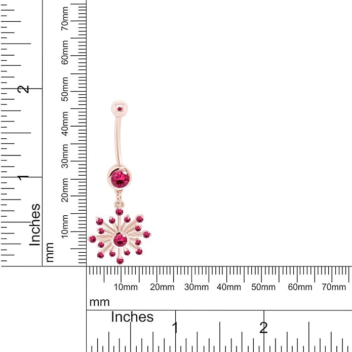 AFFY Snowflake Belly Button Ring for Women Simulated Birthstone, Round Cut Gemstone in 14K Gold Over 925 Sterling Silver, Navel Barbell Piercing Jewelry for Her