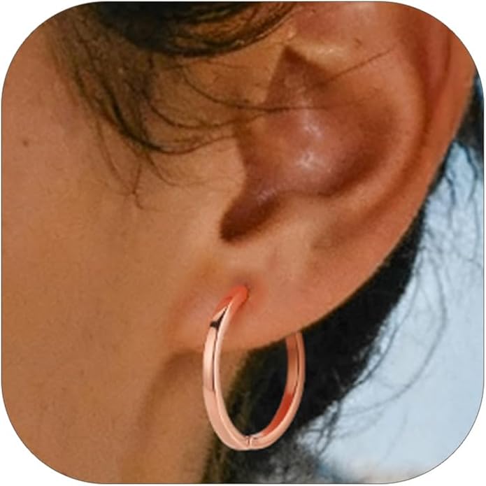 PROSTEEL Hoop Earrings for Women, Huggie Hoop with 925 Sterling Silver Post, 8/10/12/14/16/18/20mm Small Huggie Hoops, 14K Gold Plated/Silver/Black/Rose Gold Hypoallergenic Earrings Jewelry