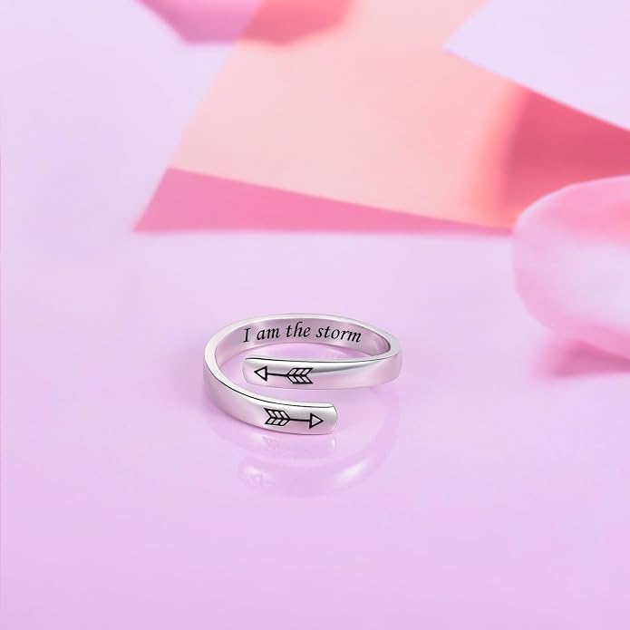 BEILIN 925 Sterling Silver Inspirational Jewelry Rings Adjustable Ring Personality Encouragement Gift for Teens Women
