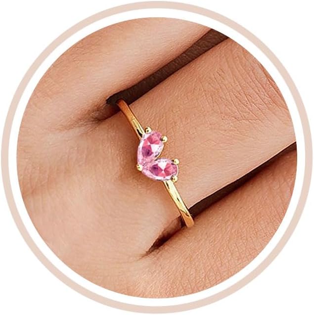 Mothers Day Gifts Gold Heart Birthstone Rings for Women Non Tarnish Stackable Pinky Ring Dainty 14K Gold Plated CZ Gemstone Ring Wedding Promise Ring Birthday Jewelry Gift for Mom