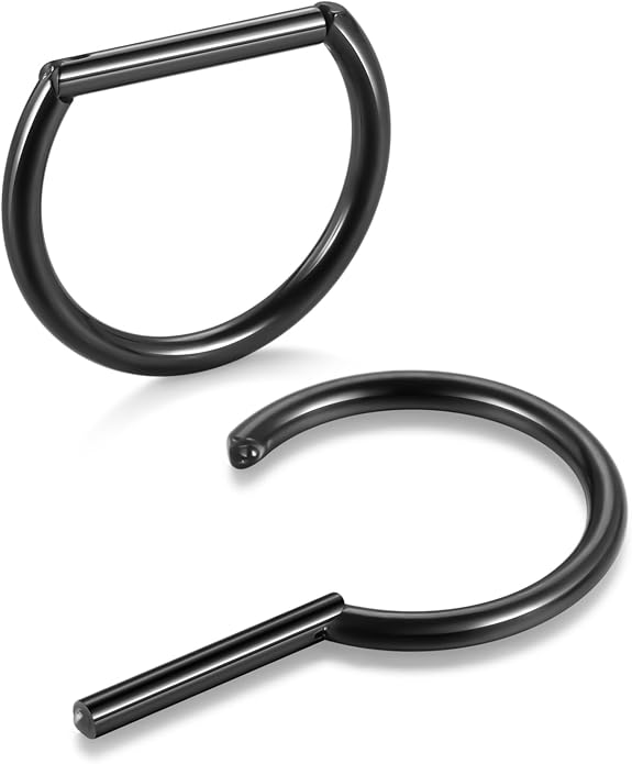 Oveta Titanium D Shaped Nipple Rings 14G for Nipple Piercing Jewelry Higned Segment Clicker Ring Hoops 11mm 12mm 14mm for Women Men, Silver Gold Black, 2PCS
