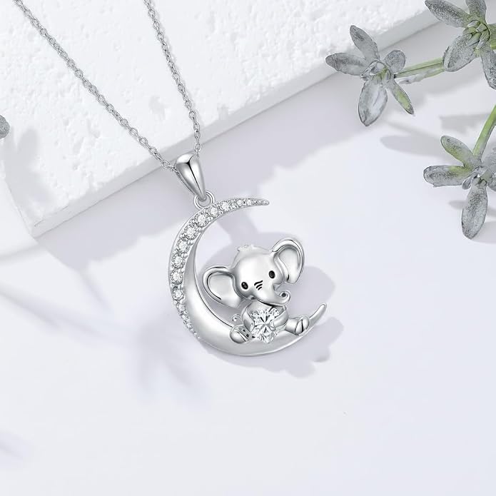 PROESS Animal Birthstone Necklace 925 Sterling Silver Otter/Axolotl/Hippo/Elephant/Dachshund/Monkey/Red Panda Pendant Necklace Animal Birthstone Jewelry Gifts for Women