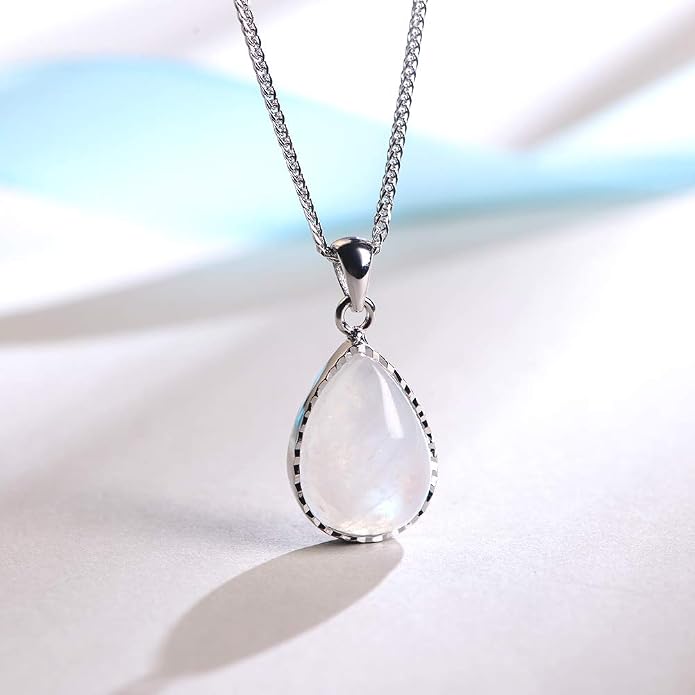 iSTONE 925 Sterling Silver Natural Crytral for Womens Pendant Necklace, Gemstone Birthstone with 17.8" Silver Chain Ladies