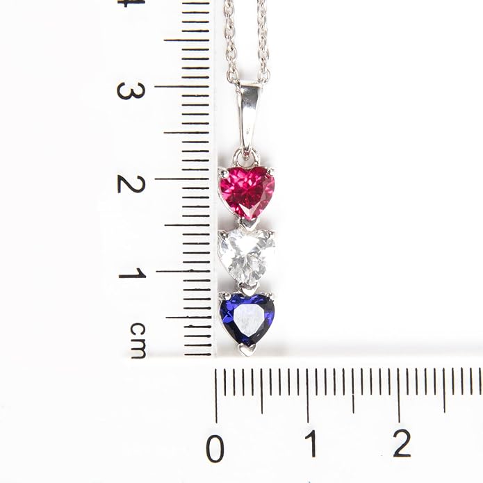 Silver Smile Sterling Silver 3 Birthstone Pendant for Women – Lab-Grown Ruby, White & Blue Gemstones – Hypoallergenic & Tarnish Resistant – 925 Rhodium-Plated Pendant – Elegant Patriotic Gift for Her