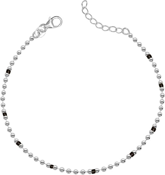 LeCalla 925 Sterling Silver Bracelets for Women | Women’s Link Bracelets | Italian Bead Ball Chain Bracelet | Mother's Day Birthday Anniversary Fashion Jewelry Gift for Women