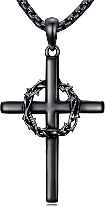 Crown of Thorns Necklace for Men 925 Sterling Silver Nail Cross Necklace Pendant Religious Christian Jewelry Valentines Day Gifts for Men