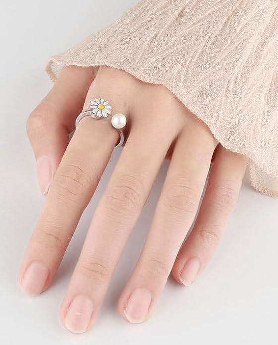 Fidget Ring Anxiety Spinner Ring Open Adjustable Sunflower Star Moon Windmill Butterfly Rings Daisy Stress Relieving Fidget Women Cubic Zirconia Anti Stress Mood Rotate Inspirations Jewelry