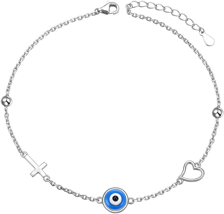 FLYOW S925 Sterling Silver Anklet for Women Summer Boho Beach Charm Adjustable Foot Ankle Bracelet Jewelry Birthday Gift