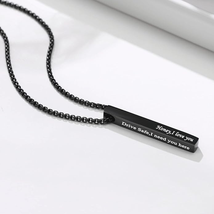 VNOX Personalized Bar Necklace Vertical - Customized Necklace Stainless 3D Pendant Custom Name Engravable Necklace Gift for Women Men
