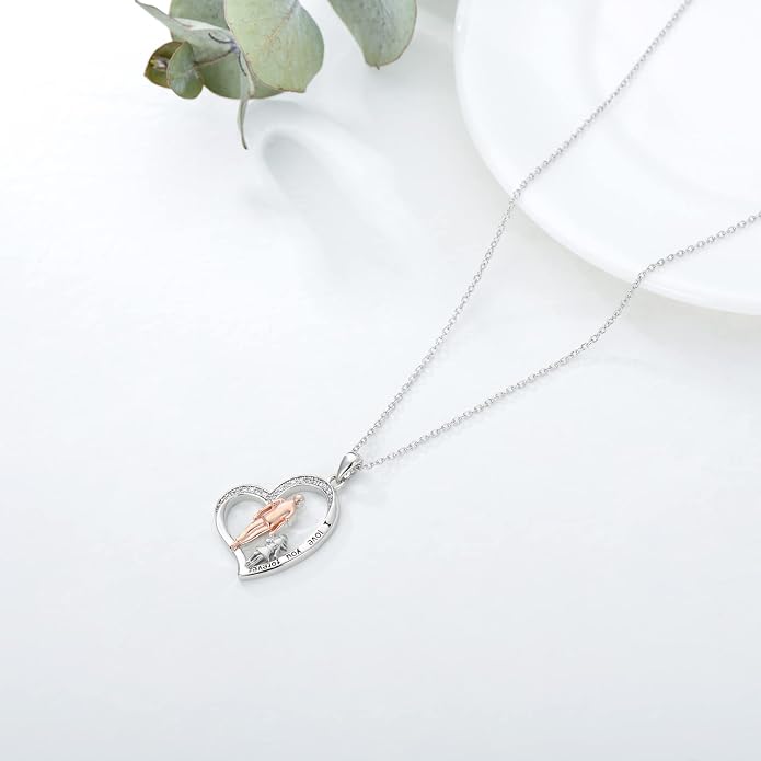 PROESS S925 Sterling Silver Daughter Heart Pendant Necklace from Dad Mom I Love You Forever Jewelry