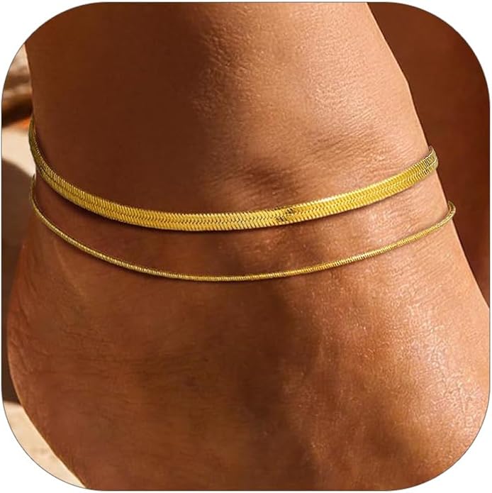 PROSTEEL Ankle Bracelets for Women Waterproof, Layered Stainless Steel Summer Beach anklets, Silver/Gold 8-10.5 Inch Adjustable, Come with Box