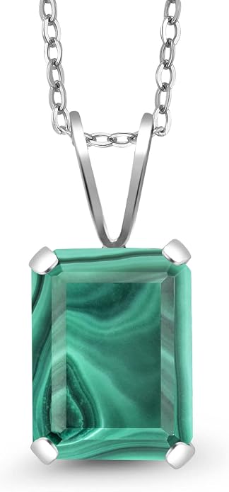 Gem Stone King Emerald Cut Pendant Necklace For Women | 925 Sterling Silver | Emerald Cut 9X7MM | Gemstone Birthstone | Fine Jewelry for Her Mom Wife | With 18 Inch Silver Chain