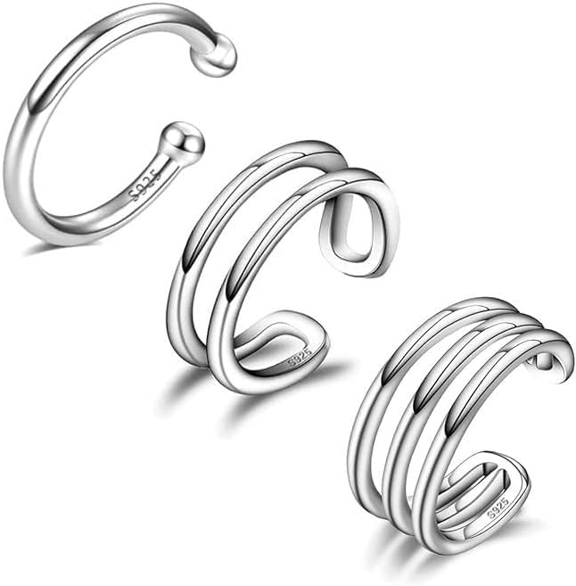 CHIC & ARTSY Sterling Silver Ear Cuff Set - Hypoallergenic, Simple, Adjustable No Piercing Clip on Earrings