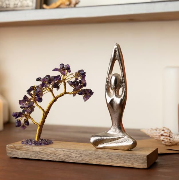 RITUALISTIC Namaste Amethyst Quartz Crystal Tree of Life Handcrafted Feng Shui Gemstone Bonsai Tree Home Decor Items Wealth & Luck Showpiece Decorative Gifts for Vastu, Valentine's Day Gifts Items