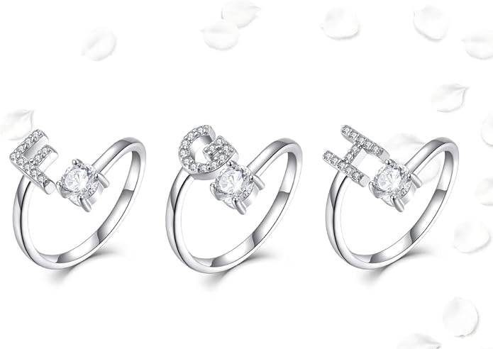 STARCHENIE Adjustable Initial Ring for Women 925 Sterling Silver Letters A-Z 26 Alphabet Rings Size 7