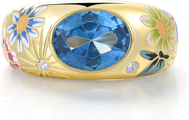Santuzza 925 Sterling Silver Enamel Flower Pattern Ring for Women