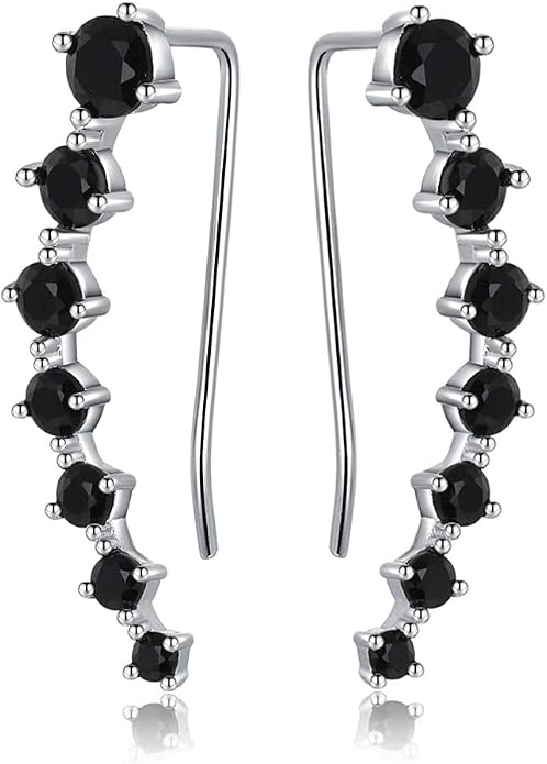 Reffeer Solid 925 Sterling Silver 7 Crystals Cuff Earrings Climber for Women Crawler Earrings Wraps