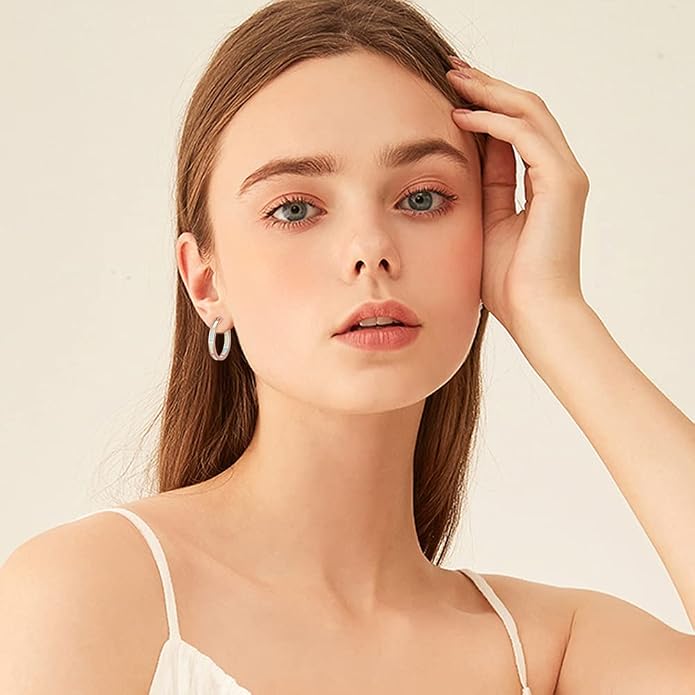 CiNily Sterling Silver/Rose Gold/Yellow Gold Plated Hoop Earrings 20mm,Multicolor Opal Small Hoop Earrings for Women Girls Hypoallergenic Jewelry for Sensitive Ears Gemstone Earrings