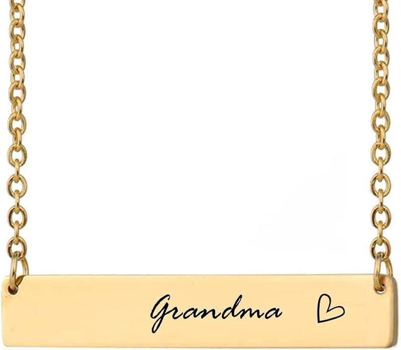 HUAN XUN Custom Bar Necklace Personalized Engraved Name Bar Necklace for Women Customized Stainless Steel Heart Pendant Bar Jewelry Gift for Her Mother Day Christmas