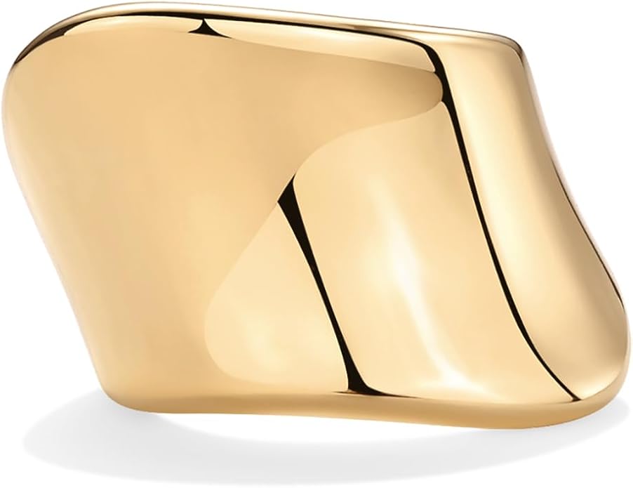 PAVOI 14K Gold Plated Chunky Statement Ring for Women | Stainless Steel Hypoallergenic Wide Stackable Rings