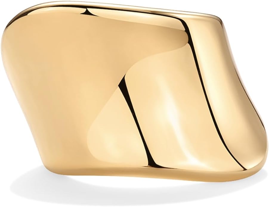 PAVOI 14K Gold Plated Chunky Statement Ring for Women | Stainless Steel Hypoallergenic Wide Stackable Rings