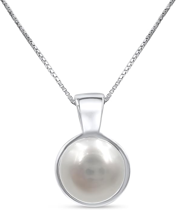 Natural gemstone 8mm round pendant with white gold over 925 sterling silver bezel cabochon plate and box chain, real genuine dainty birthstone gift for her, uniquelan jewelry