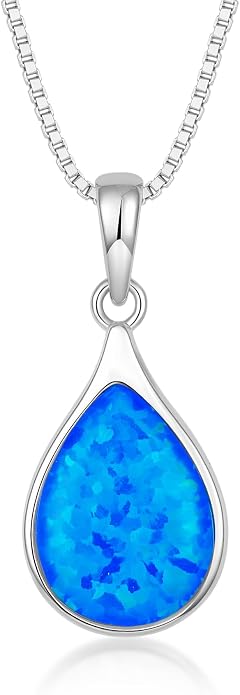 Teardrop Opal Necklace for Women - 925 Sterling Silver October Birthstone Pendant Necklace, Dainty Pear Shape Gemstone Jewelry Gif for Her, Adjustable Box Chain