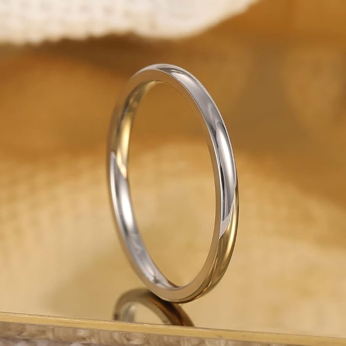 THREE KEYS JEWELRY 2mm 4mm 6mm 8mm Titanium Wedding Band for Men Women, Classic Domed & Step Edge High Polished Comfort Fit Anniversary Ring, Size 4-15